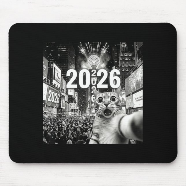 Cat Selfie At New York Happy New Years Eve 2026 Ba Mouse Mat (Front)