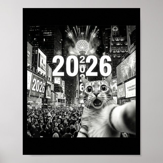 Cat Selfie At New York Happy New Years Eve 2026 Ba Poster (Front)