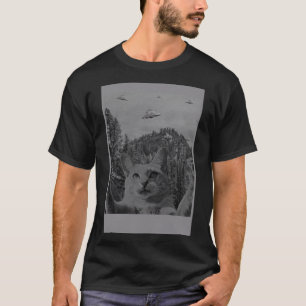 Cat Selfie Meme UFO Sighting Alien Conspiracy Sci  T-Shirt