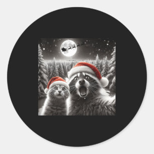 Cat Selfie Racoon Funny Santa Christmas Dog  Classic Round Sticker