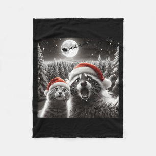 Cat Selfie Racoon Funny Santa Christmas Dog Fleece Blanket
