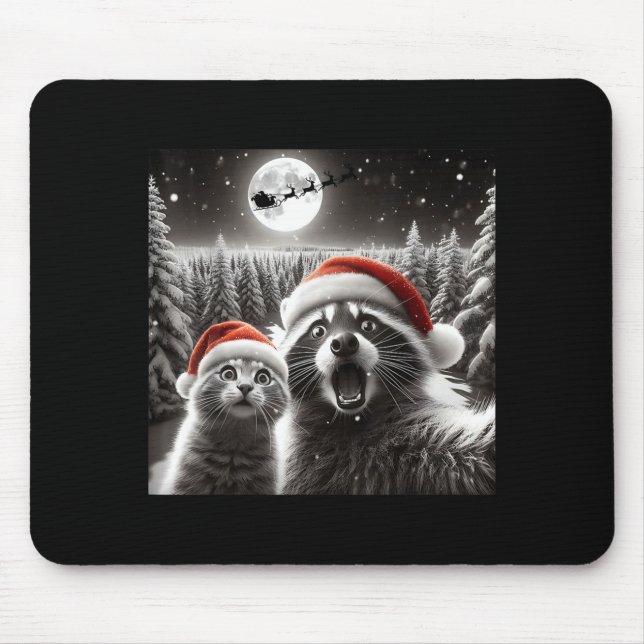 Cat Selfie Racoon Funny Santa Christmas Dog  Mouse Mat (Front)