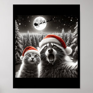Cat Selfie Racoon Funny Santa Christmas Dog Poster