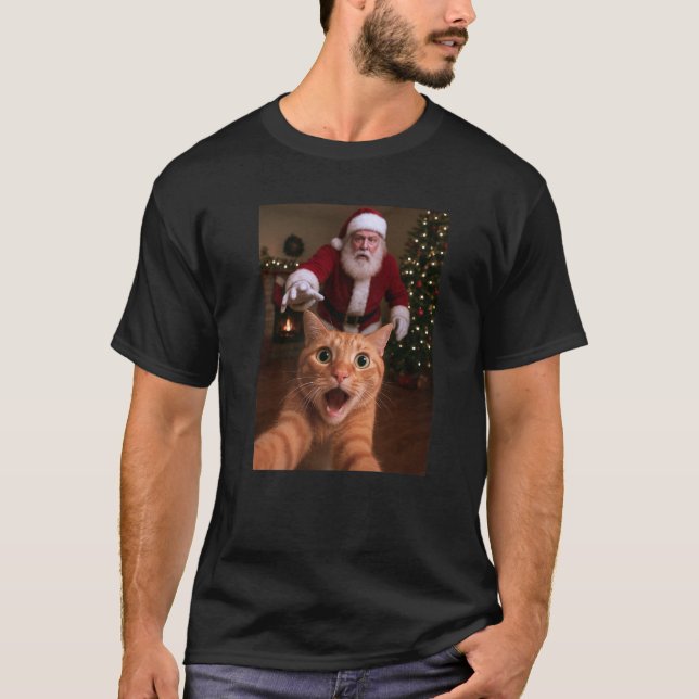 Cat Selfie Santa Claus Funny Christmas Kitty Humou T-Shirt (Front)