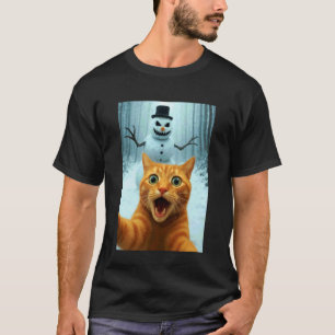 Cat Selfie Scary Snowman Christmas Funny Kitty Hum T-Shirt