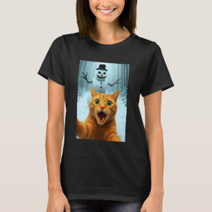 Cat Selfie Scary Snowman Christmas Funny Kitty Hum T-Shirt