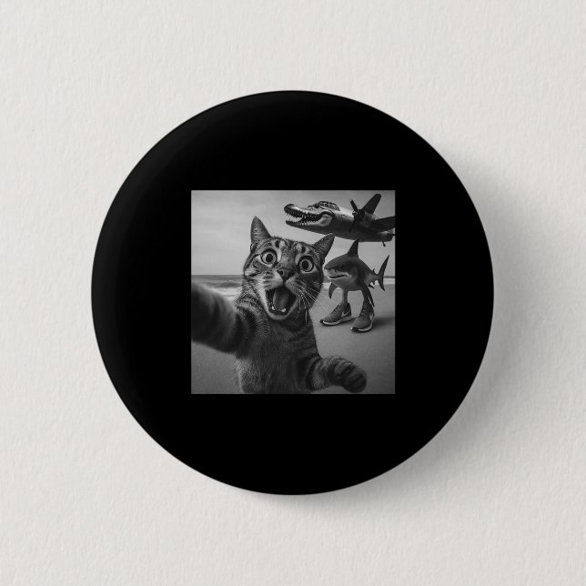 Cat Selfie Shark Crocodile Italian Brainrot Meme M 6 Cm Round Badge (Front)