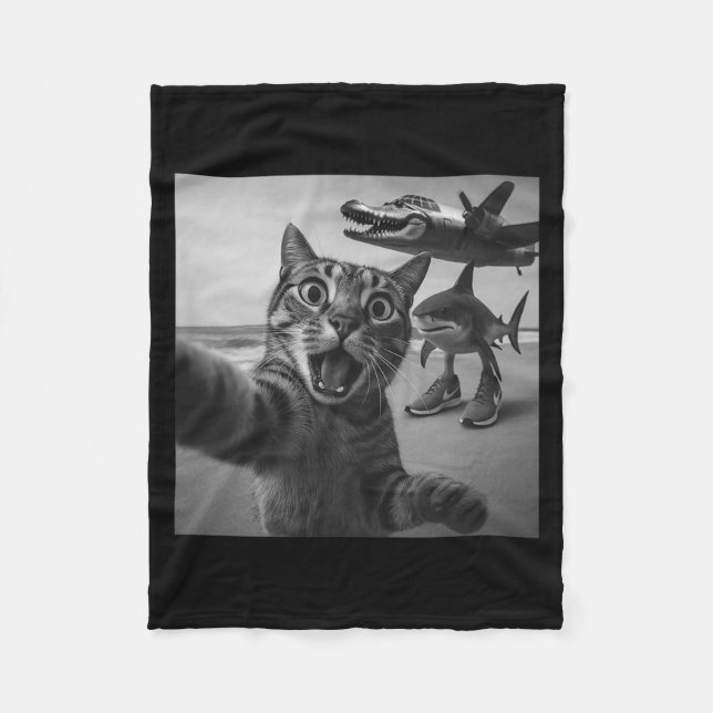 Cat Selfie Shark Crocodile Italian Brainrot Meme M Fleece Blanket (Front)