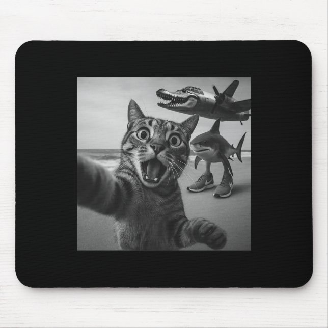 Cat Selfie Shark Crocodile Italian Brainrot Meme M Mouse Mat (Front)