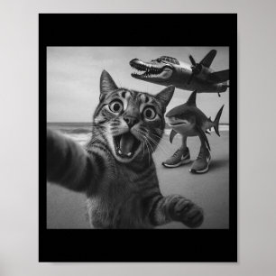 Cat Selfie Shark Crocodile Italian Brainrot Meme M Poster