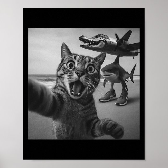 Cat Selfie Shark Crocodile Italian Brainrot Meme M Poster (Front)