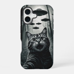 Cat Selfie UFO Abduction: Feline Alien Encounter iPhone 16 Case