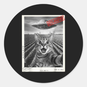 Cat Selfie Ufo Alien Funny Surprised Cat Meme Men Classic Round Sticker