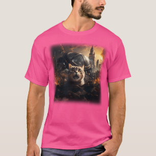 Cat Selfie Ufo Destroyed City T-Shirt