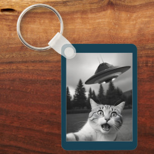 Cat Selfie UFO Keychain Funny Cute Alien