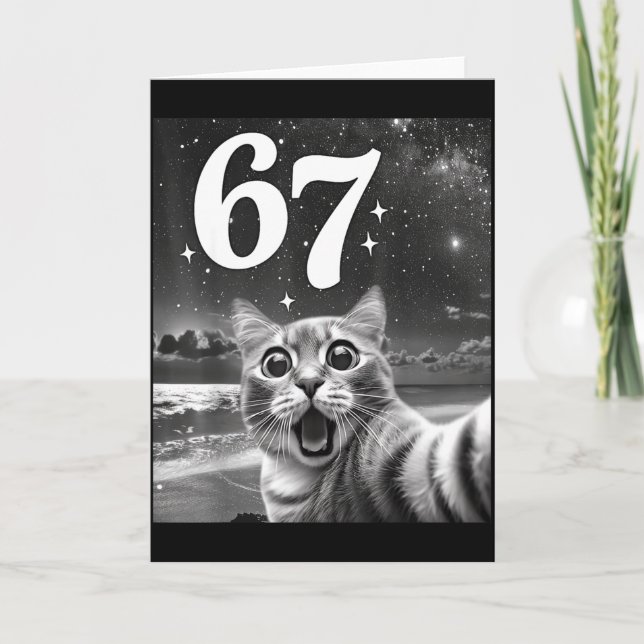 Cat Selfie With 67 Meme Funny Cats Graphic For Men Card (Front)
