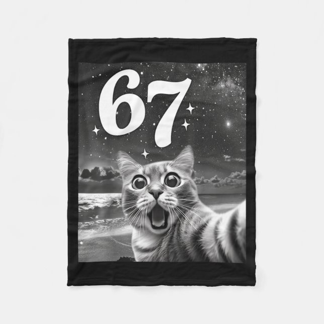 Cat Selfie With 67 Meme Funny Cats Graphic For Men Fleece Blanket (Front)