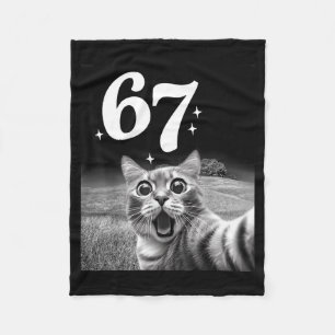 Cat Selfie With 67 Meme Funny Cats Graphic For Men Fleece Blanket