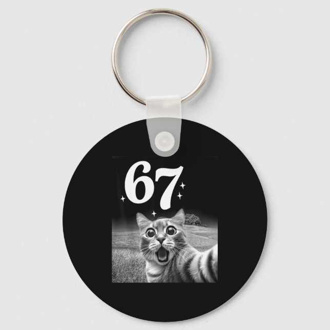 Cat Selfie With 67 Meme Funny Cats Graphic For Men Key Ring (Front)