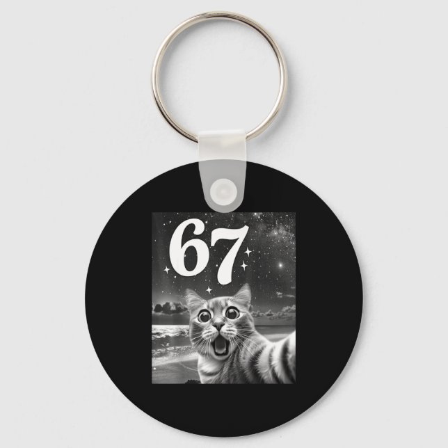 Cat Selfie With 67 Meme Funny Cats Graphic For Men Key Ring (Front)