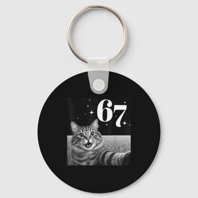 Cat Selfie With 67 Meme Funny Cats Graphic For Men Key Ring (Front)
