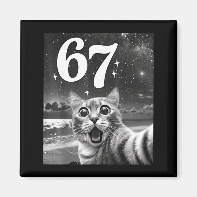 Cat Selfie With 67 Meme Funny Cats Graphic For Men Magnet (Front)