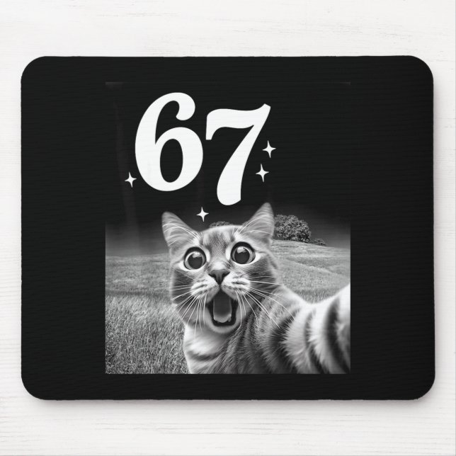 Cat Selfie With 67 Meme Funny Cats Graphic For Men Mouse Mat (Front)