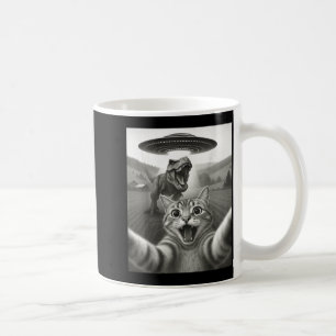 Cat Selfie With Alien Ufo & T-rex Dinosaur Fun Coffee Mug