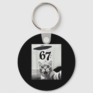 Cat Selfie With Alien Ufo And 67 Funny 6 7 For Men Key Ring