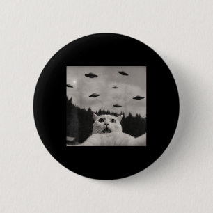 Cat Selfie With Alien Ufo, Funny Alien Cat Lovers 6 Cm Round Badge