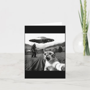 Cat Selfie With Alien Ufo Funny Cat Alien Bigfoot  Card