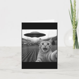 Cat Selfie With Alien Ufo Funny Cat For Men Women Card