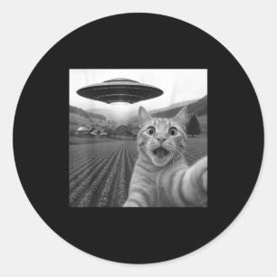 Cat Selfie With Alien Ufo Funny Cat For Men Women Classic Round Sticker