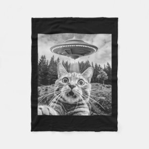 Cat Selfie With Alien Ufo Funny Cat For Men Women Fleece Blanket