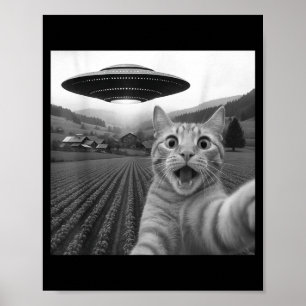Cat Selfie With Alien Ufo Funny Cat For Men Women Poster