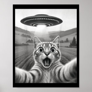 Cat Selfie With Alien Ufo Funny Cat For Men Women Poster