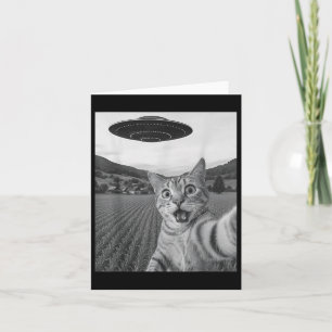 Cat Selfie With Alien Ufo Funny Cat Funny Alien Card