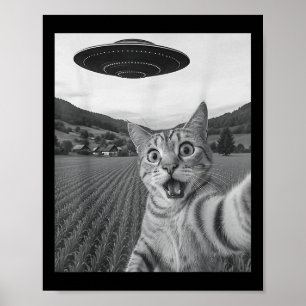 Cat Selfie With Alien Ufo Funny Cat Funny Alien Poster
