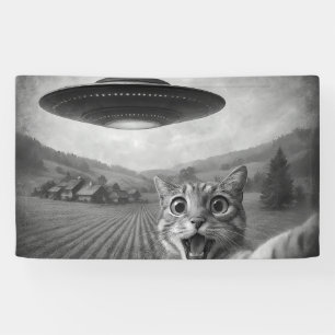Cat Selfie With Alien UFO Funny Cat Gifts Banner
