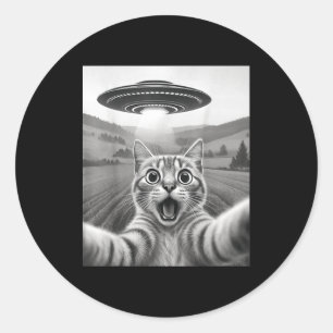 Cat Selfie With Alien Ufo Funny Cat Gifts For Men Classic Round Sticker