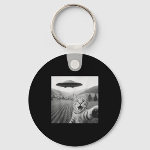 Cat Selfie With Alien Ufo Funny Cat Gifts For Men Key Ring
