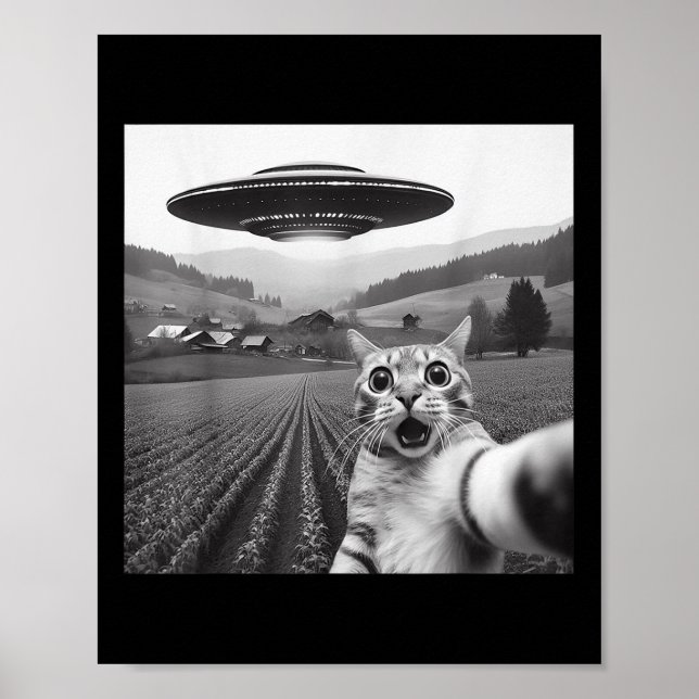 Cat Selfie With Alien Ufo Funny Cat Gifts For Men  Poster (Front)