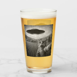Cat Selfie With Alien UFO Funny Cat Gifts Glass