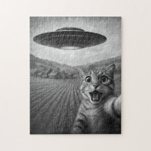 Cat Selfie With Alien UFO Funny Cat Gifts Jigsaw Puzzle