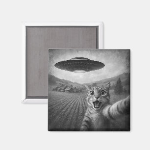 Cat Selfie With Alien UFO Funny Cat Gifts Magnet