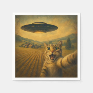 Cat Selfie With Alien UFO Funny Cat Gifts Napkin