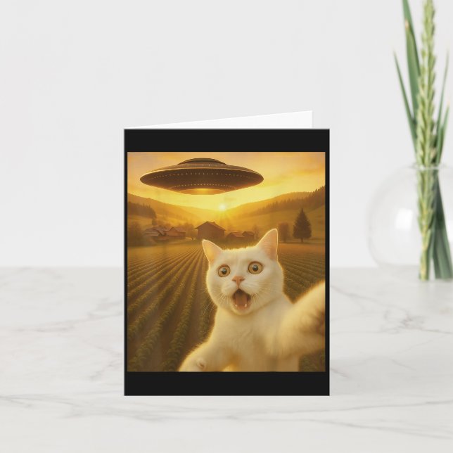 Cat Selfie With Alien Ufo Funny Cats Gifts For Men Card (Front)