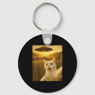 Cat Selfie With Alien Ufo Funny Cats Gifts For Men Key Ring