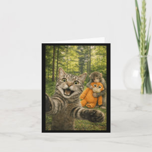 Cat Selfie with Baby Monkey Funny Photo Animal Card