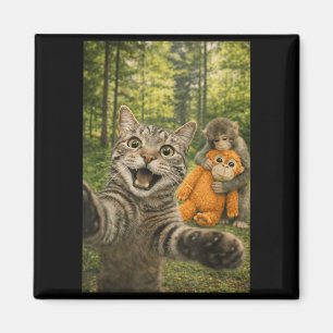 Cat Selfie with Baby Monkey Funny Photo Animal Magnet